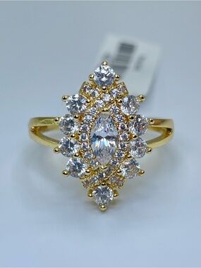 Swarovski Crystal Elements White Crystal Art Deco Ring Vintage Look Sz 8